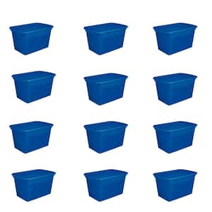 30 Gal. Plastic Stackable Storage Tote Container Box, Blue (12 Pack)