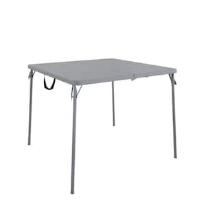38.5 in. Fold in Steel Half Card Table with/Handle, Gray, Indoor and Outdoor, Wheelchair Accessible