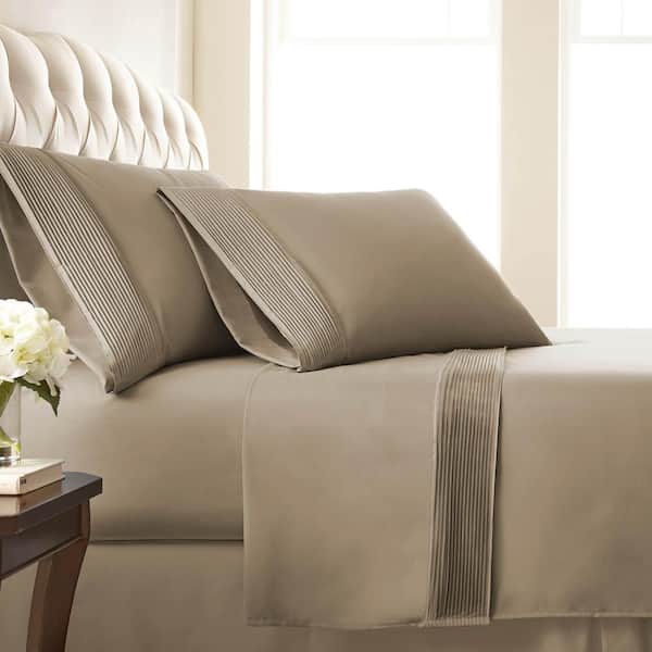 Southshore Fine Linens Vilano Pleated 21 in. Extra-Deep Pocket 4-Piece Taupe Queen Microfiber Sheet Set