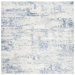 Amelia 5 ft. x 5 ft. Ivory/Blue Square Distressed Abstract Area Rug