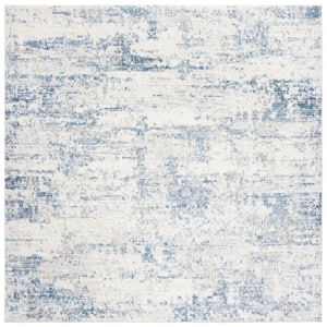 Amelia Ivory/Blue 8 ft. x 8 ft. Abstract Distressed Square Area Rug