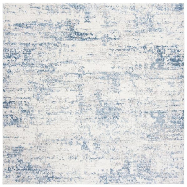 SAFAVIEH Amelia 9 ft. x 9 ft. Ivory/Blue Square Distressed Abstract Area Rug