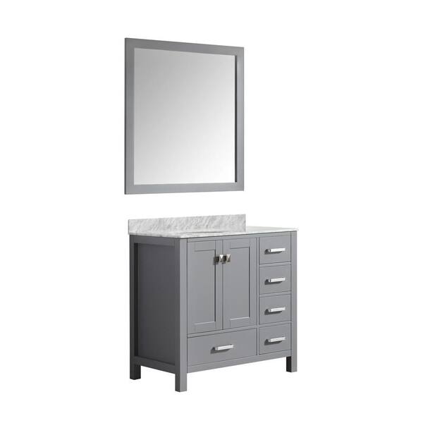 ANZZI Chateau 36 in. W x 22 in. D Vanity in Gray with Marble