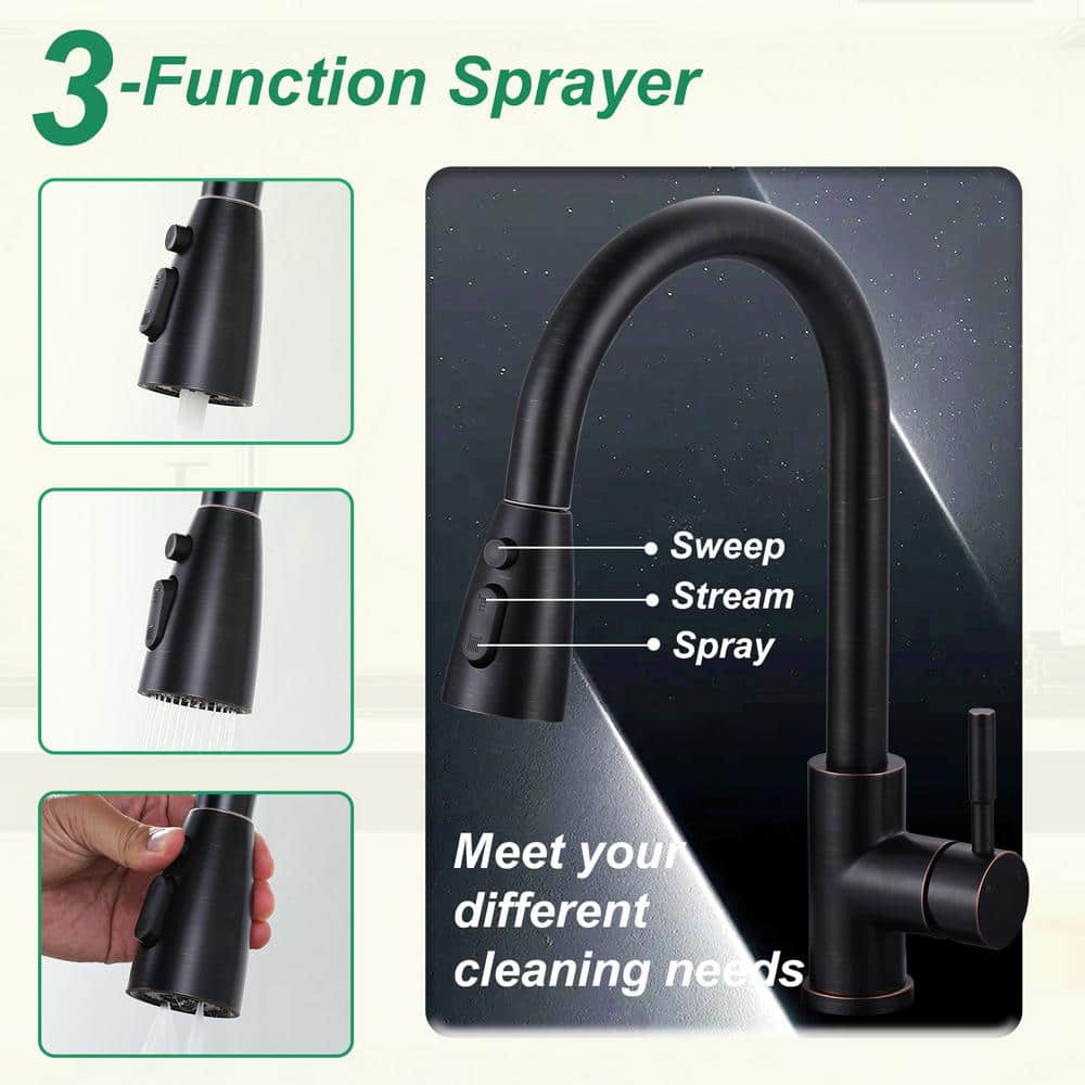 Oil Rubbed Bronze Single Handle Pull-Down Kitchen Faucet with Deckplate