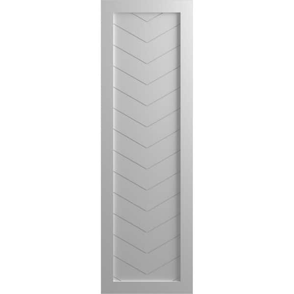 Ekena Millwork 12 in. x 35 in. True Fit PVC Single Panel Chevron Modern Style Fixed Mount Board and Batten Shutters Pair in Primed