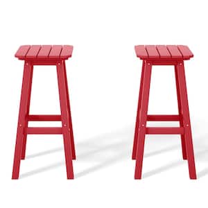 Laguna 29 in. HDPE Plastic All Weather Backless Square Seat Bar Height Outdoor Bar Stool in Red, (Set of 2)