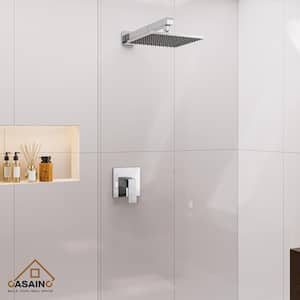 Single-Handle 1-Spray Pattern 10 in. with 1.8 GPM Wall Mount Square Shower Faucet in Chrome (Valve Included)