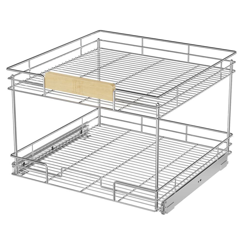 HOMEIBRO 5½ in. W x 21 in. D Pull Out Organizer Rack with Wooden Handle for Narrow Cabinet