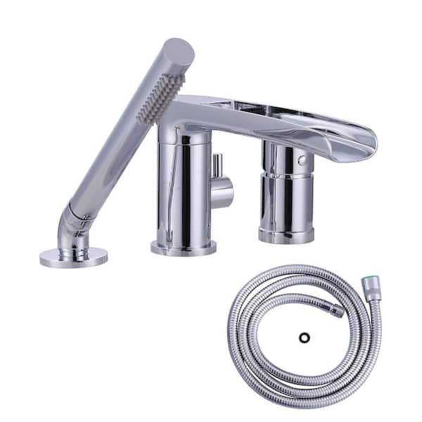 AVITAS Brass Single-Handle Roman Tub Faucet, Waterfall Deck Mounted Bathtub Faucet with Hand Shower in. Polished Chrome