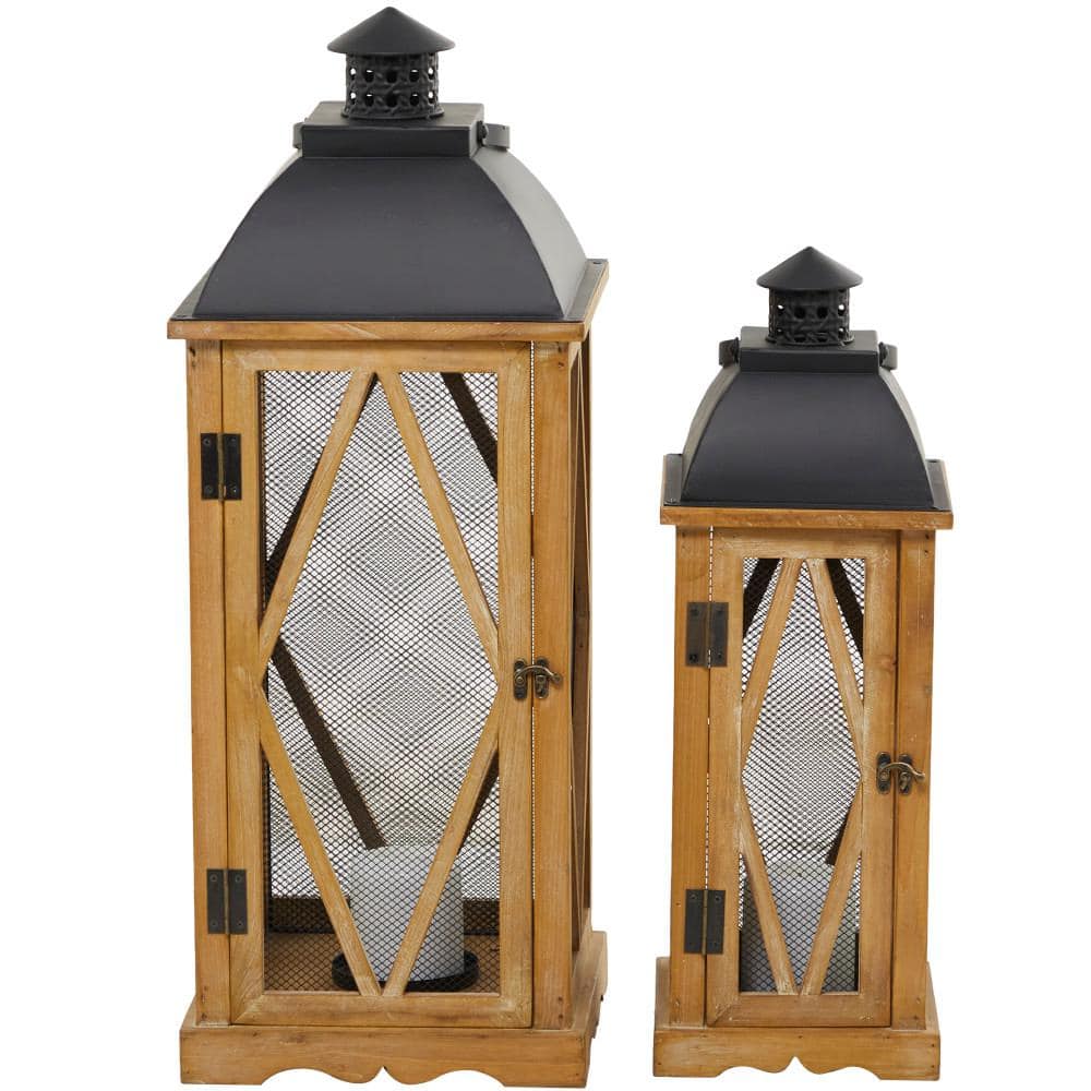 Mercana Keyrock Set of 2 Brown Wood/Metal Candle Holder Lanterns, Indoor  Use, Residential Grade