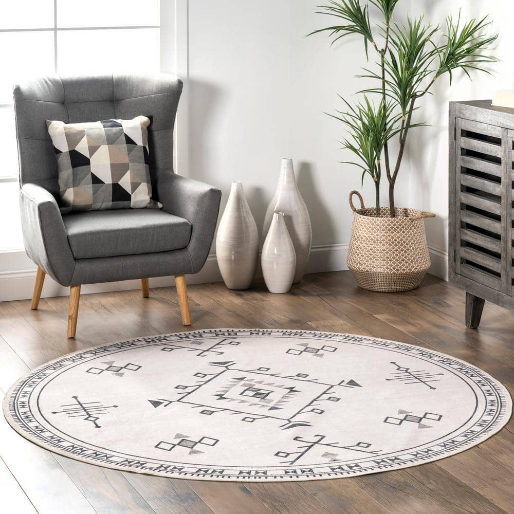 nuLOOM Evalyn Machine Washable Southwestern Motif Cream 6 ft. x 6 ft