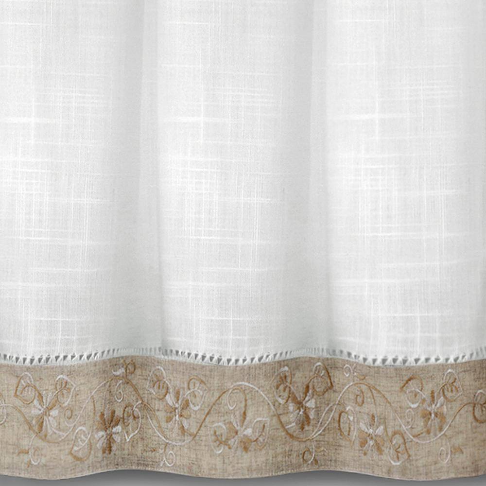 Natural Linen Floral Embroidered Rod Pocket Valance, 58" x 14"