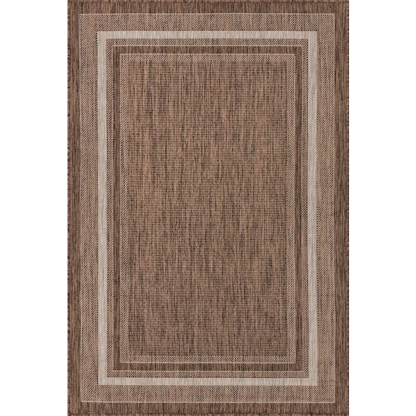 Unique Loom Outdoor Soft Border Brown 4' 0 x 6' 0 Area Rug
