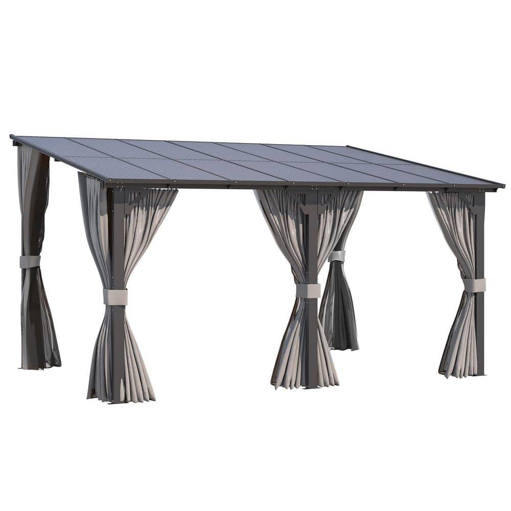 14 ft. x 10 ft. Outdoor Hard Top Gazebo for Patio, Large Wall-Mounted Lean to Pergola with Curtains and Netting price history on PriceWatchPro