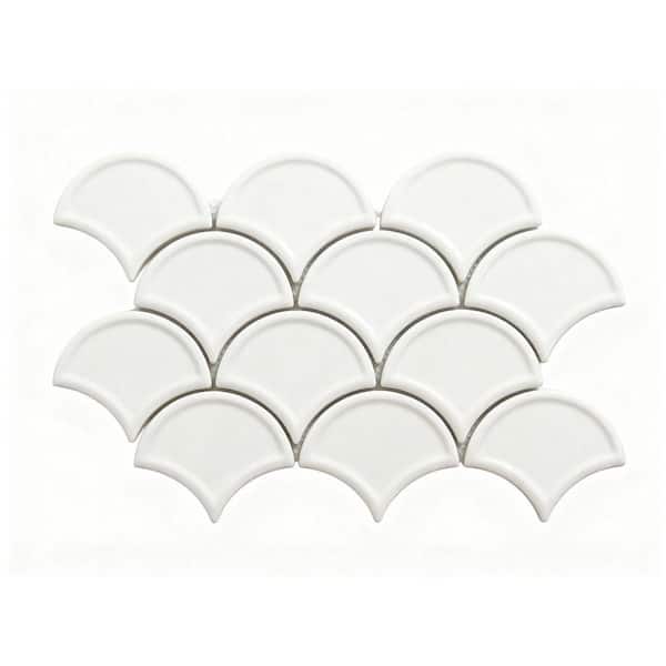 Monet Glossy White 12 in. x 12 in. Glazed Porcelain Fishscale Mosaic Wall Tile (13 sq. ft./Case)