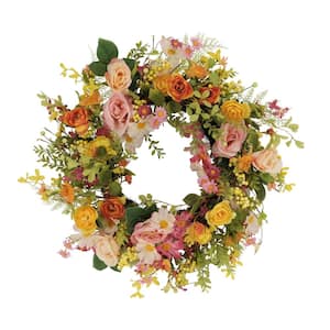 24 in. Artificial Rose and Dogwood and Daisy Floral Spring Wreath