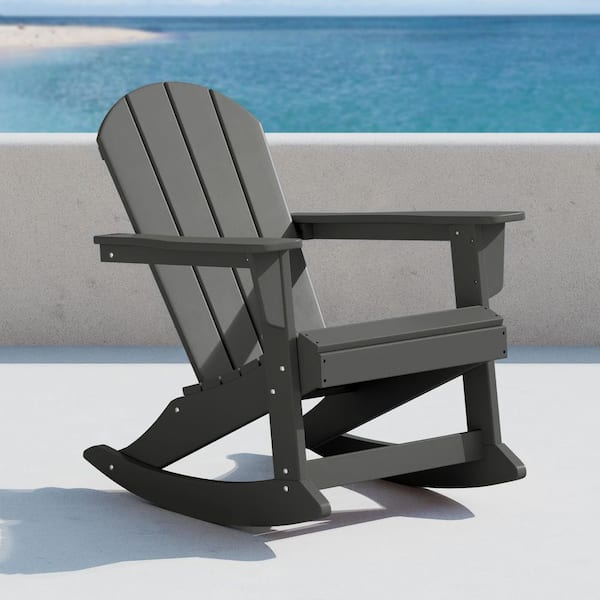 Laguna Fade Resistant Outdoor Patio HDPE Poly Plastic Adirondack Porch Rocking Chair in Gray