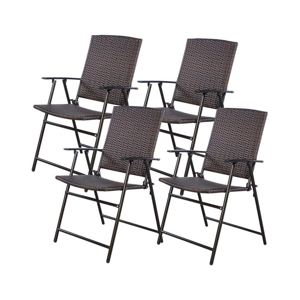 Folding Steel Outdoor Dining Chair in (Set of 4) with Armrest and Footrest