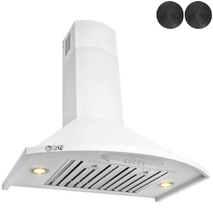 30 in. 343 CFM Convertible Wall Mount White Painted Stainless Steel Kitchen Range Hood with Carbon Filters and LEDs