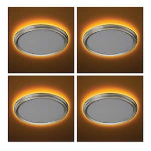 11 in. Brushed Nickel Beveled Edge Selectable LED Flush Mount with Night Light Feature Ceiling Light (4-Pack)