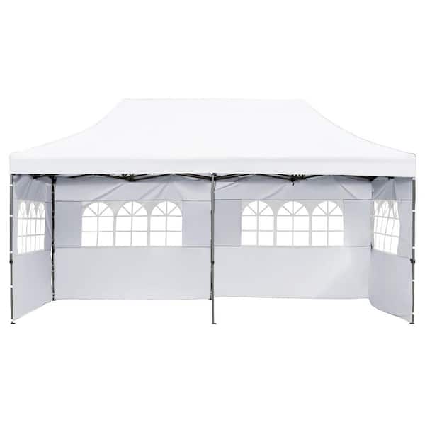 10 ft. x 20 ft. White Pop Up Canopy with 6 Sidewalls and Wheeled Bag for Backyard, Wedding Party Tent