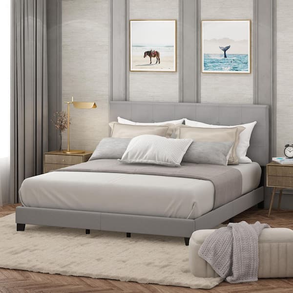 Laval Light Gray Wood Frame California King Button Tufted Upholstered Platform Bed