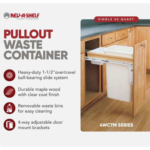 White 12 in. W Single 50 qt. Pull Out Top Mount Container, Full Hgt Cabinet