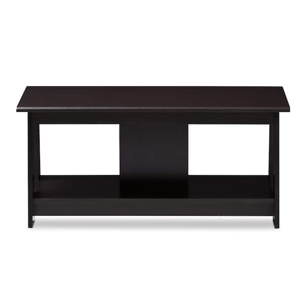 Baxton Studio Fionan 36 in. Dark Brown Medium Rectangle Wood Coffee Table with Shelf