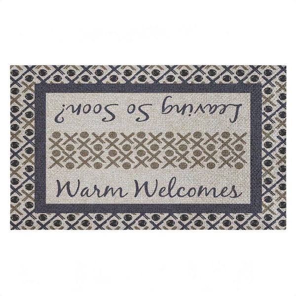 Dual Message Entryway Blue 18 in. x 30 in. Polyester Non-Slip Outdoor Door Mat