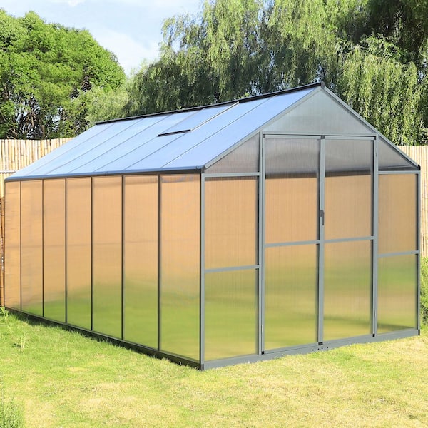 VEIKOUS 8 ft. x 14 ft. Walk-In Garden Grey Greenhouse with Adjustable Roof Vent