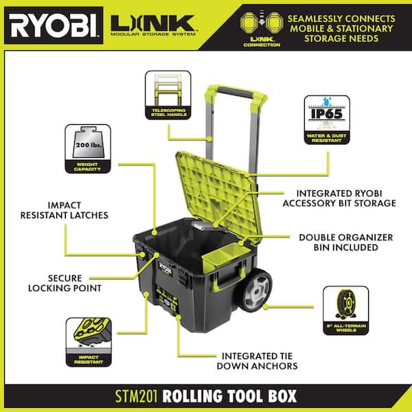 RYOBI - LINK Rolling Tool Box with LINK Medium Tool Box and LINK Tool Crate