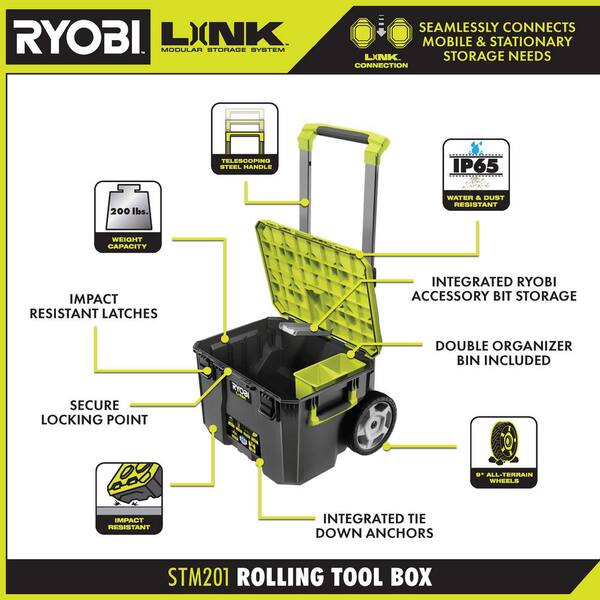 RYOBI LINK Rolling Tool Box and Quick Release Handle Kit