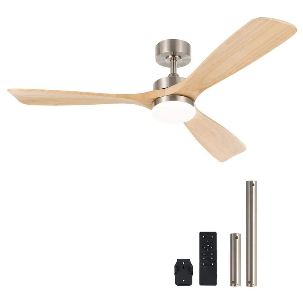 Merra 52 in. Indoor Brushed Nickel Ceiling Fan with LED Lights and ...