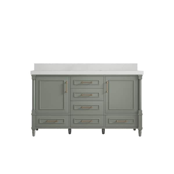 Willow Collections Hudson 60 in. W x 22 in. D x 36 in. H Single Sink Bath Vanity in Evergreen with 2 in. Carrara Quartz Top
