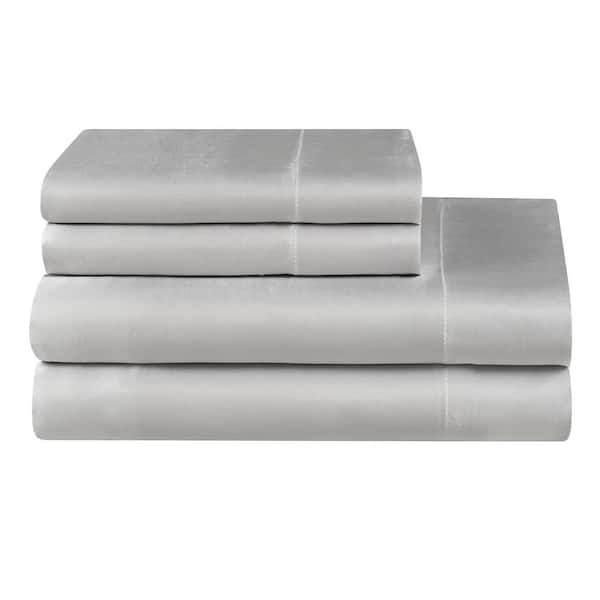 JUICY COUTURE Silky Satin 4-Piece Gray Solid Color Microfiber Full Deep Pocket Sheet Set