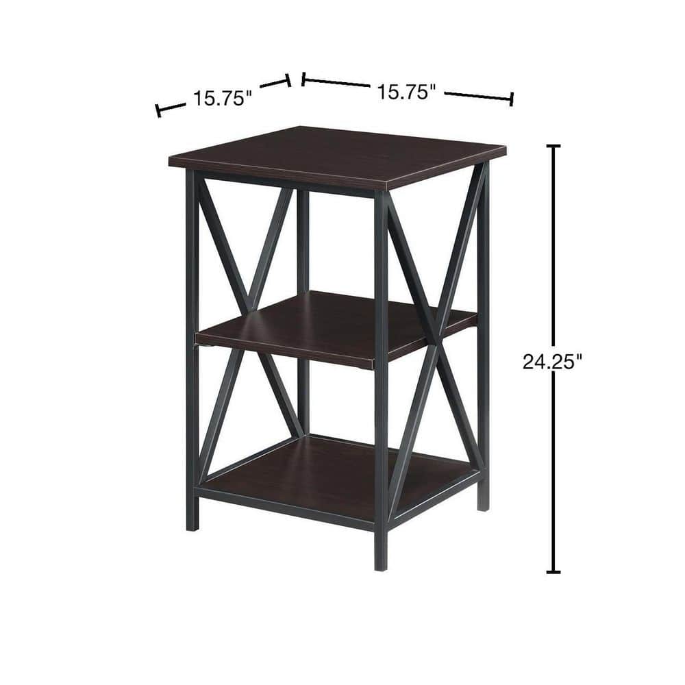 Espresso Black Wood Metal 3-Tier End Table