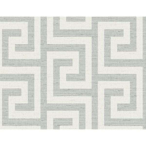 LILLIAN AUGUST 60.75 sq. ft. Coastal Haven Pewter Luna Retreat Greek Key Embossed Vinyl Unpasted Wallpaper Roll