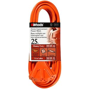 25 ft. 14/3 SJTW Multi-Outlet (3) Outdoor Heavy-Duty Extension Cord, Orange