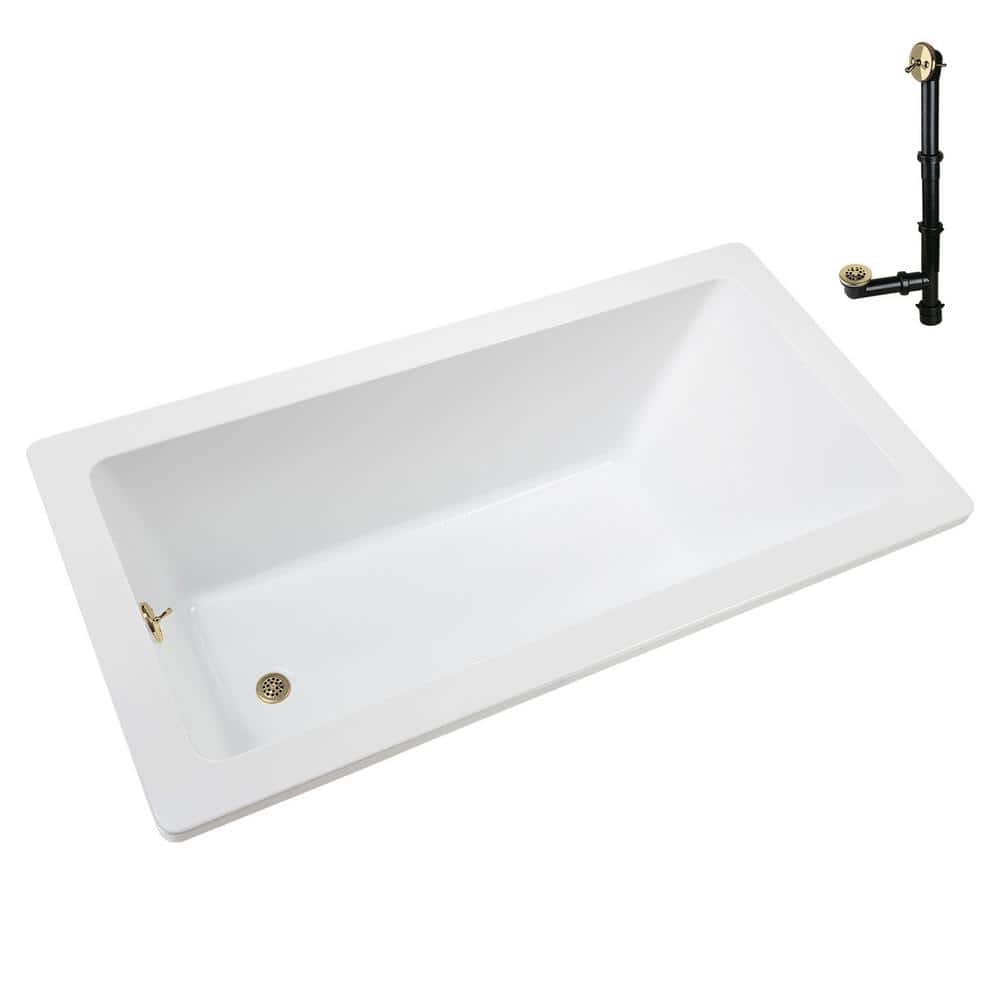 60" x 32" Glossy White Acrylic Soaking Drop-In Bathtub