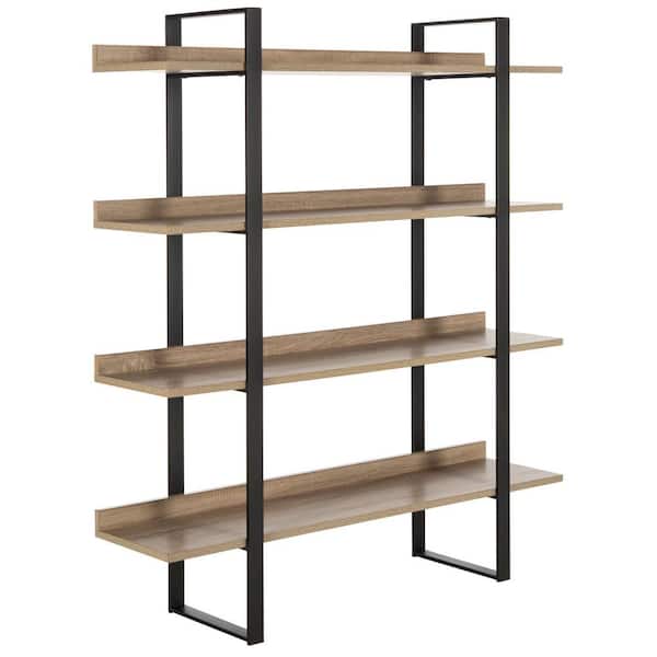 Melissa 55 in. Brown/Black Metal 4-shelf Bookcase
