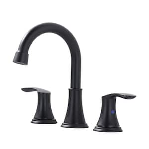 8 in. Widespread Double Handle Bathroom Faucet with Pop-up Drain in Matte Black