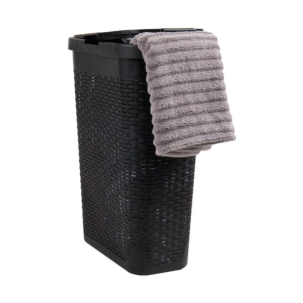Black 23.5 in. H x 10.4 in. W x 18 in. L Plastic Modern 40L Slim Ventilated Rectangle Laundry Room Hamper with Lid