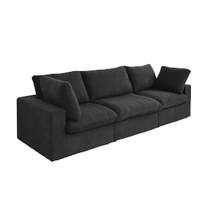 120.45 in. Square Arm Velvet Rectangle 3-Piece Linen Free Combination Modular Sectional Sofa in Black