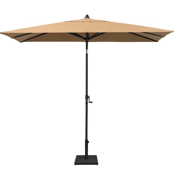 9 ft. x 5 ft. Rectangular Metal Market Crank and Tilt Outdoor Patio Umbrella in Tan with 55 lbs. Cement Umbrella Base