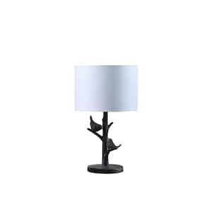 18.5 in. White and Bronze Sparrow Birds on a Tree Polyresin Table Lamp