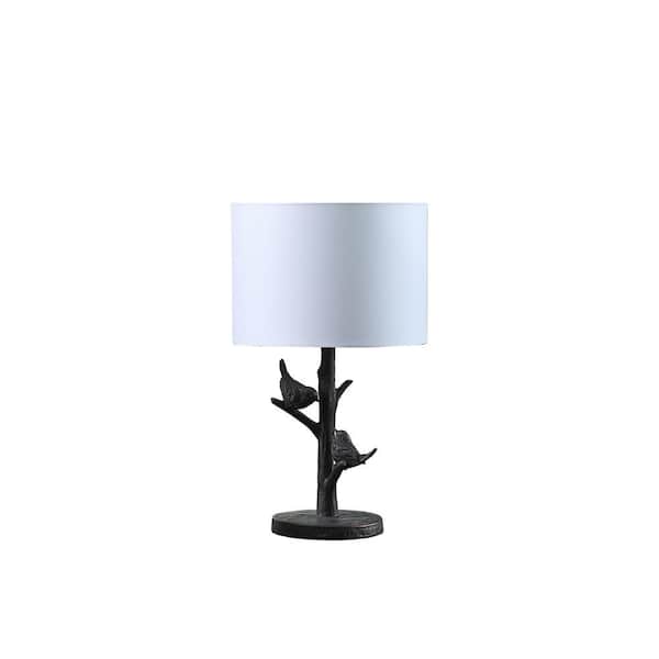 ORE International 18.5 in. White and Bronze Sparrow Birds on a Tree Polyresin Table Lamp