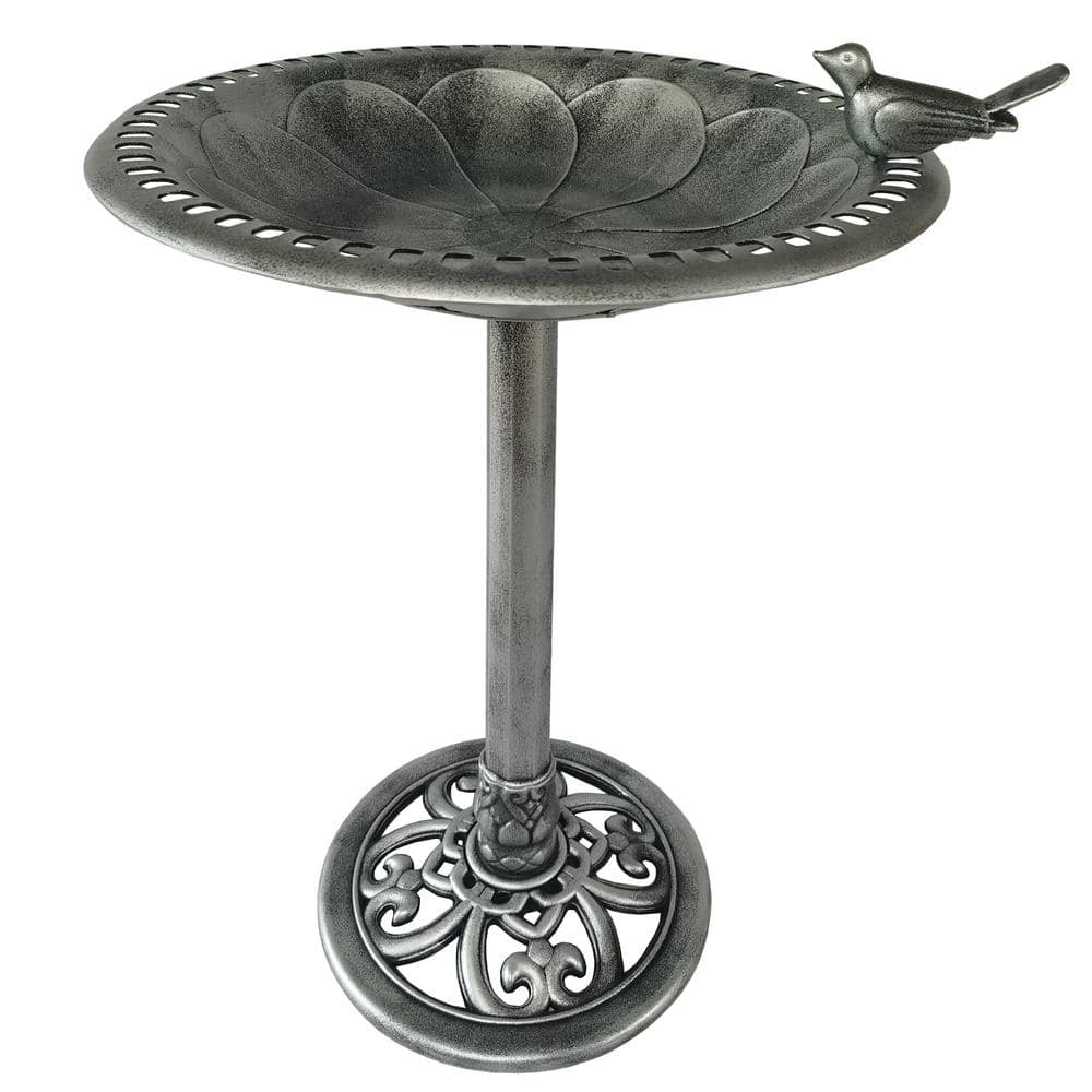 BACKYARD EXPRESSIONS PATIO · HOME · GARDEN 29 in. Silver Polyresin Lightweight Outdoor Garden Birdbath