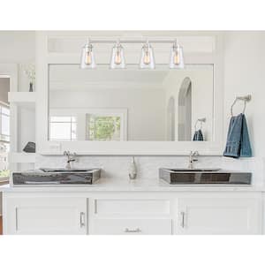 Westin 31 in. 4-Light Satin Platinum Modern Industrial Vanity with Clear Glass Shades