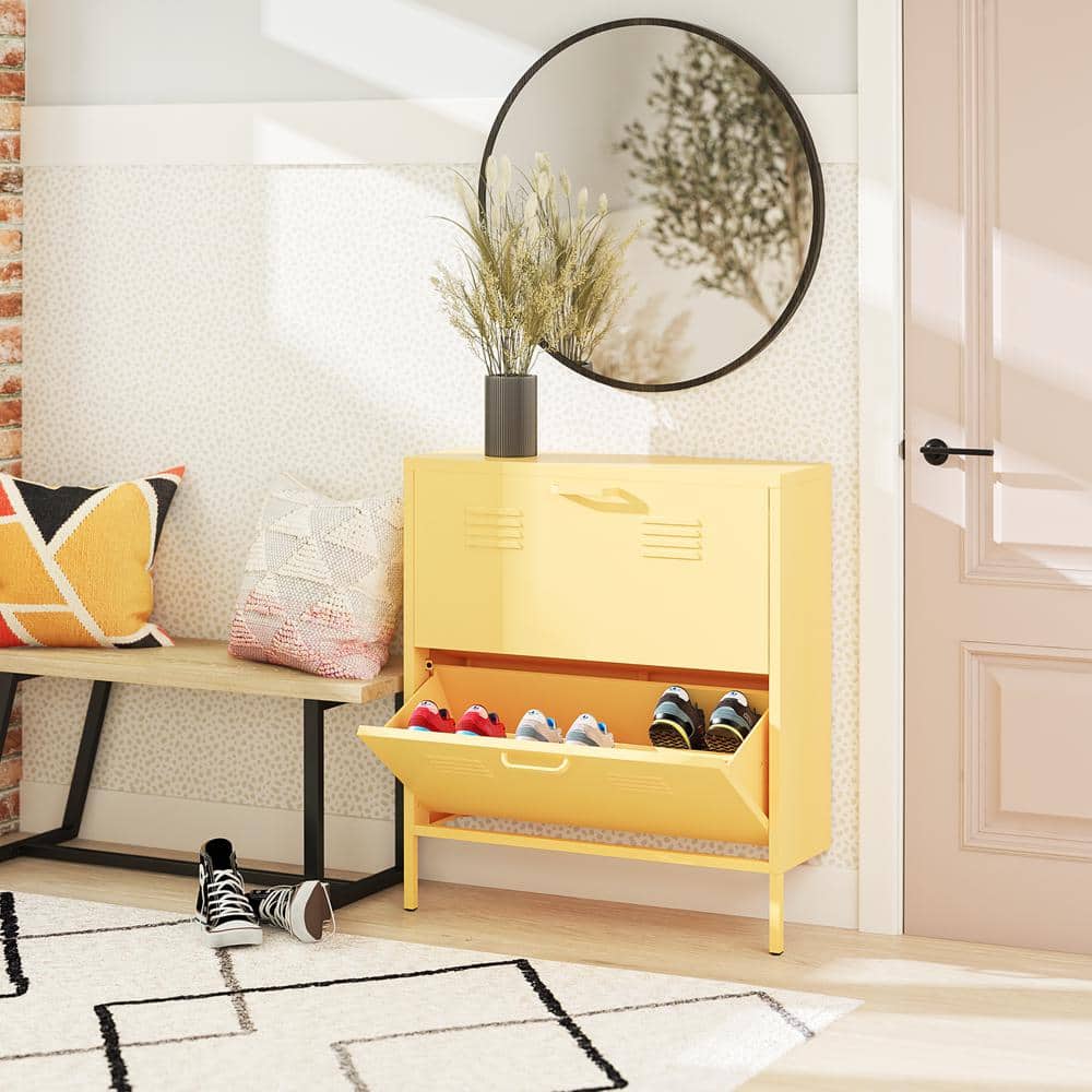 Yellow Metal 2-Door Locker Style Shoe Storage Cabinet