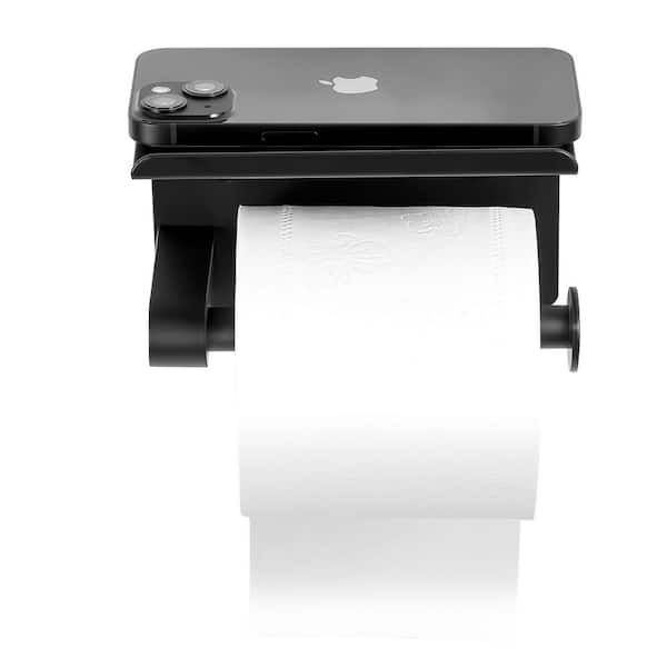 Toilet Paper Holder with Shelf, Fits Mega Rolls, Rustproof Stainless Steel, Wall-Mounted with Screws, Matte Black
